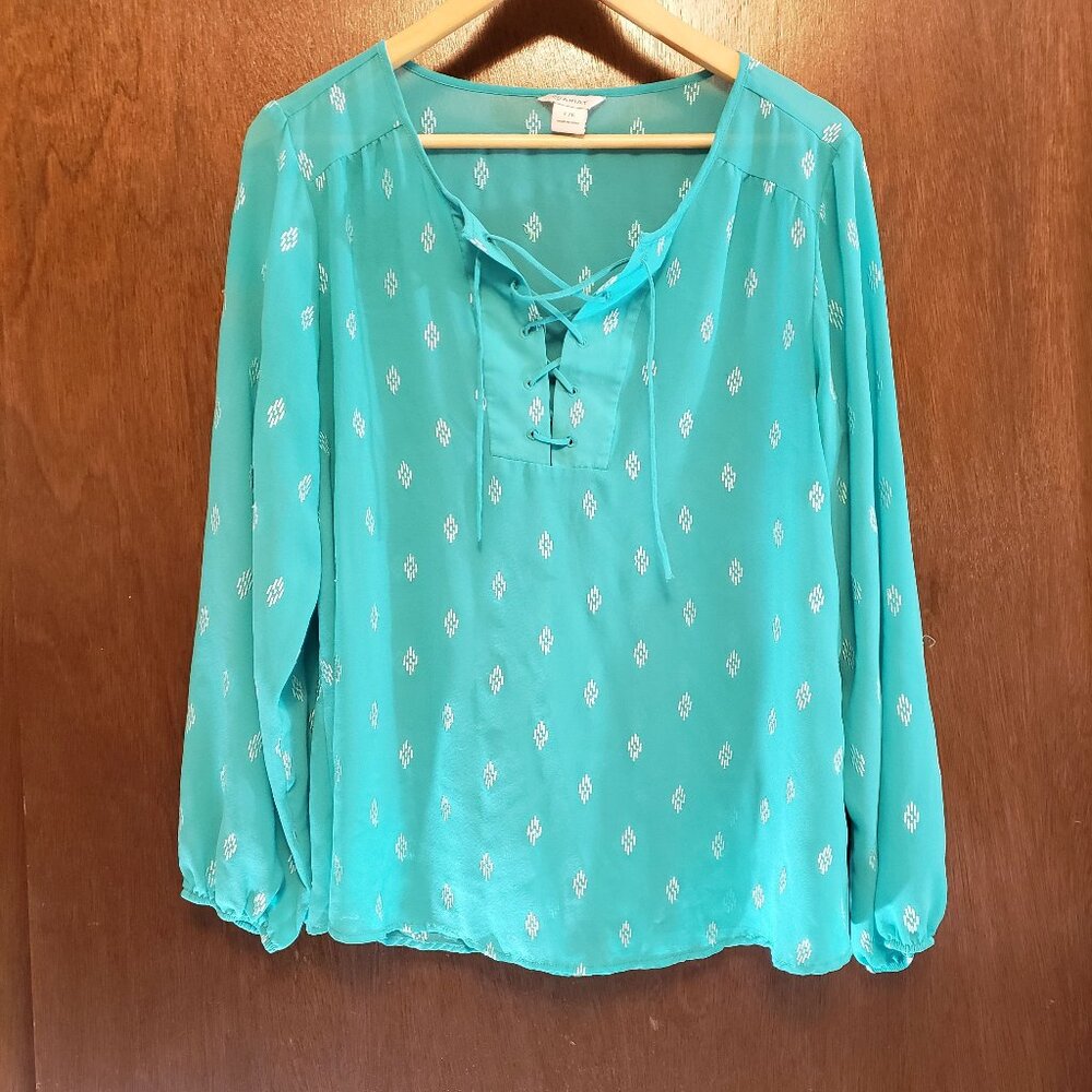 Ariat Tunic Blouse Women L Turquoise Embroidered Blouse Sheer Top Western Top